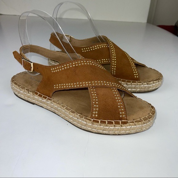 Aerosoles Brown Studded Leather Strappy Espadrille 7.5 - Picture 3 of 14